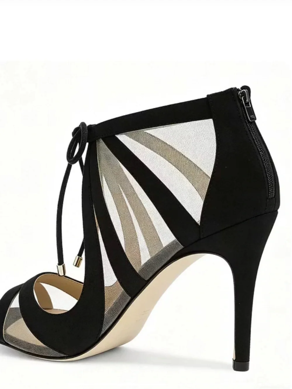 Nina New York Black Lace-Up Mesh High Heel Sandals Size 9M